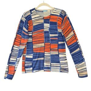 J. McLaughlin Women's Blue Orange Geometric Long Sleeve Cotton Blend Sweater S